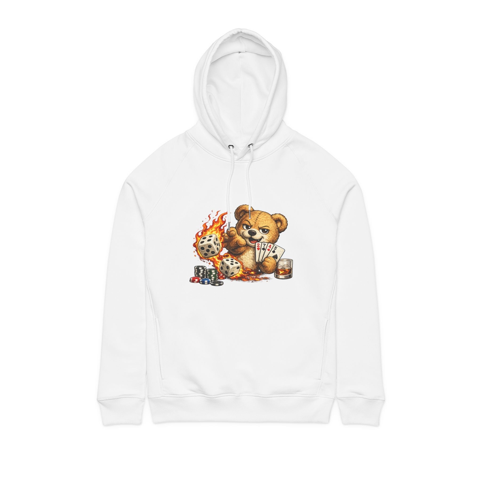 Bear Playing Cards Hoodie — Cute Poker Teddy with Flames & Dice - LUCKY THR3ADS