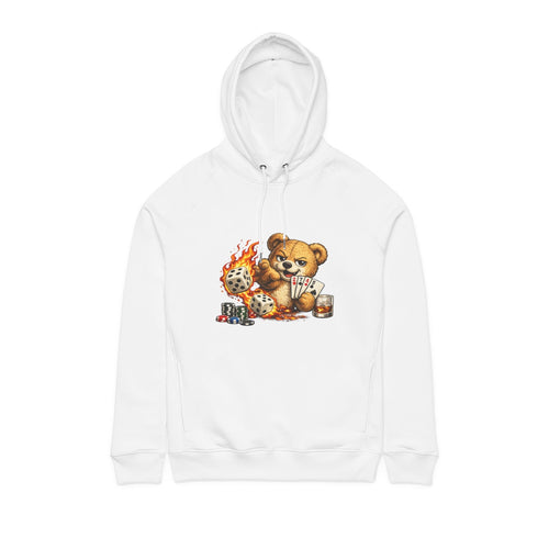 Bear Playing Cards Hoodie — Cute Poker Teddy with Flames & Dice - LUCKY THR3ADS