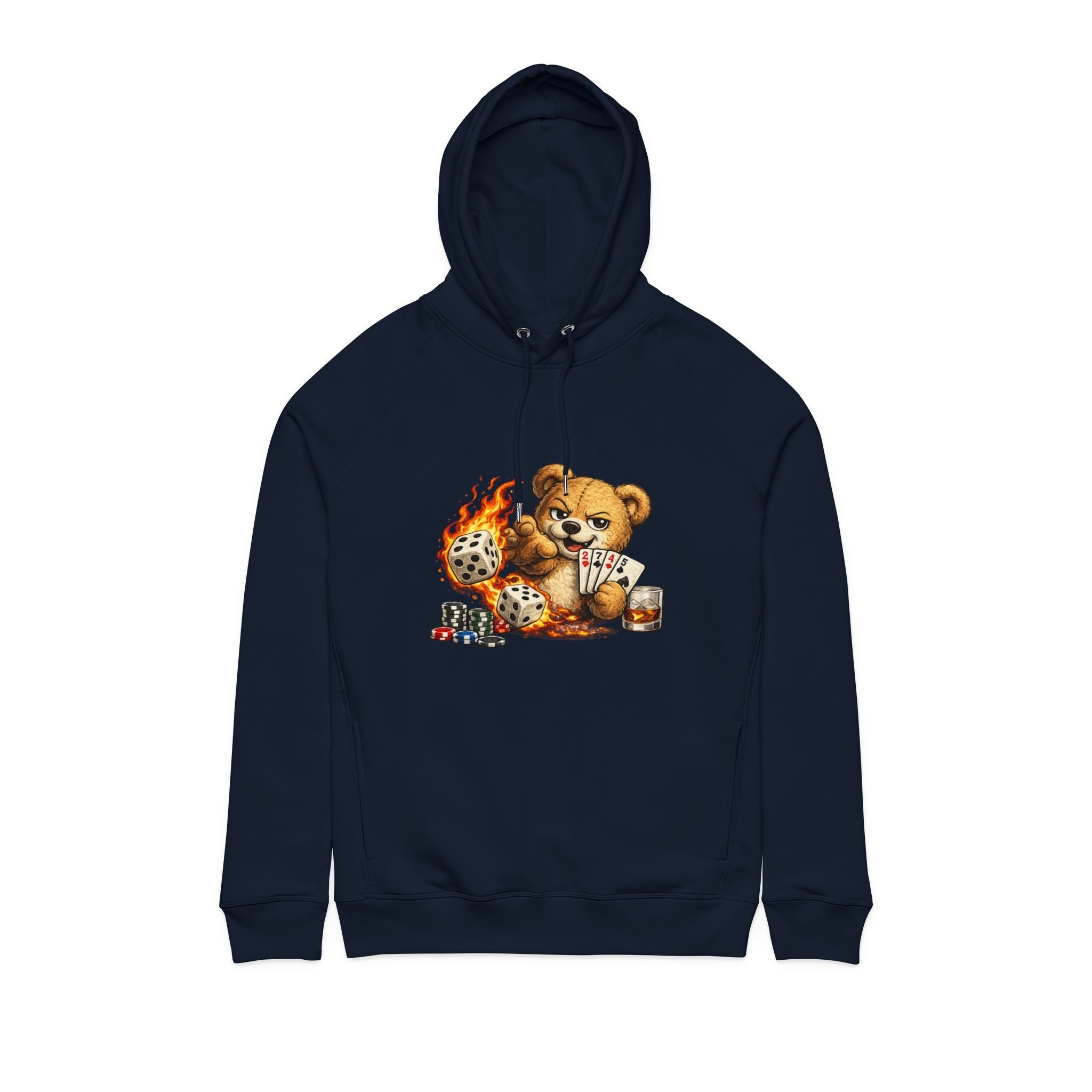 Bear Playing Cards Hoodie — Cute Poker Teddy with Flames & Dice - LUCKY THR3ADS