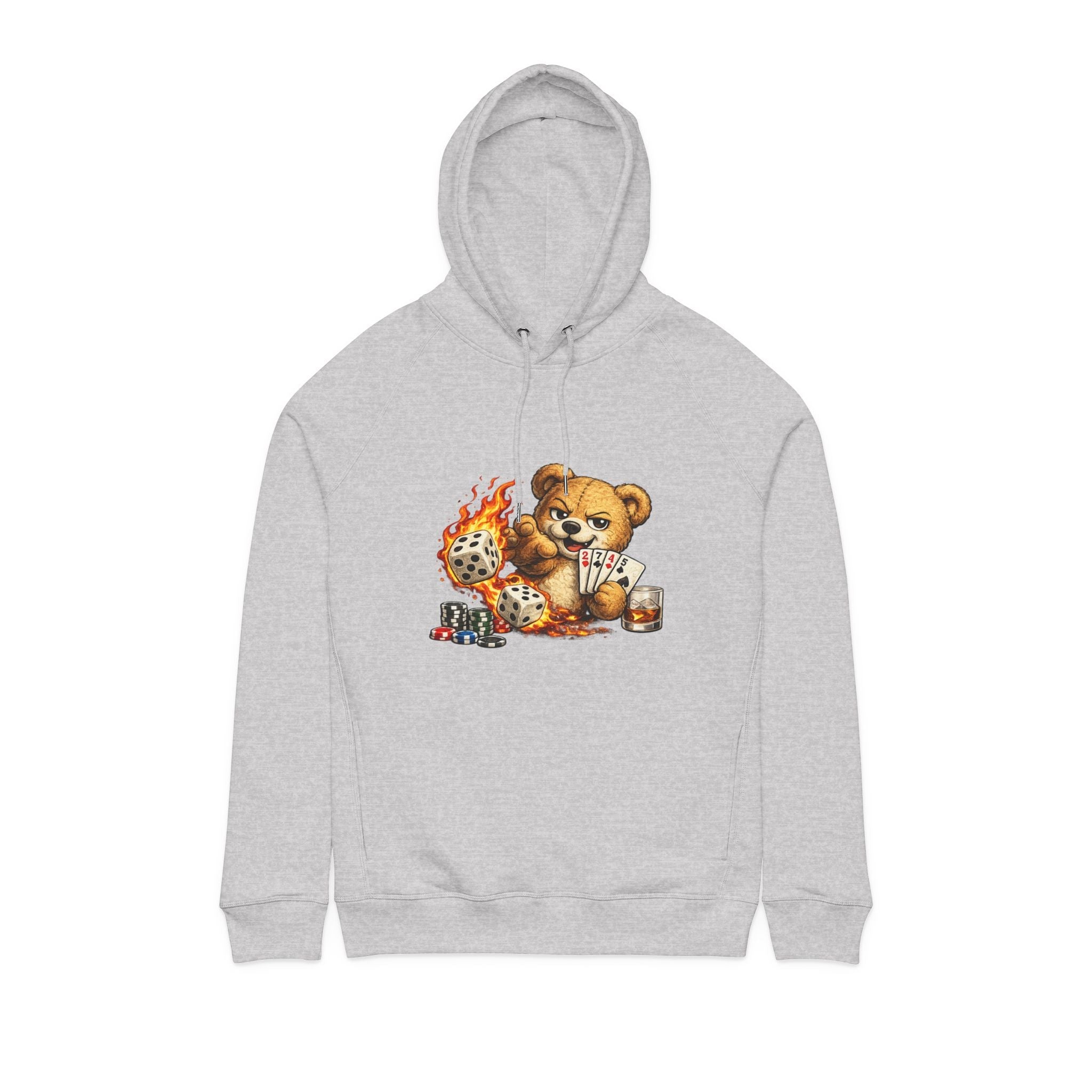 Bear Playing Cards Hoodie — Cute Poker Teddy with Flames & Dice - LUCKY THR3ADS