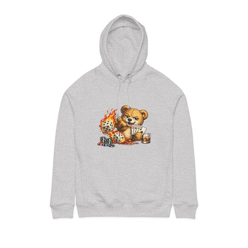 Bear Playing Cards Hoodie — Cute Poker Teddy with Flames & Dice - LUCKY THR3ADS
