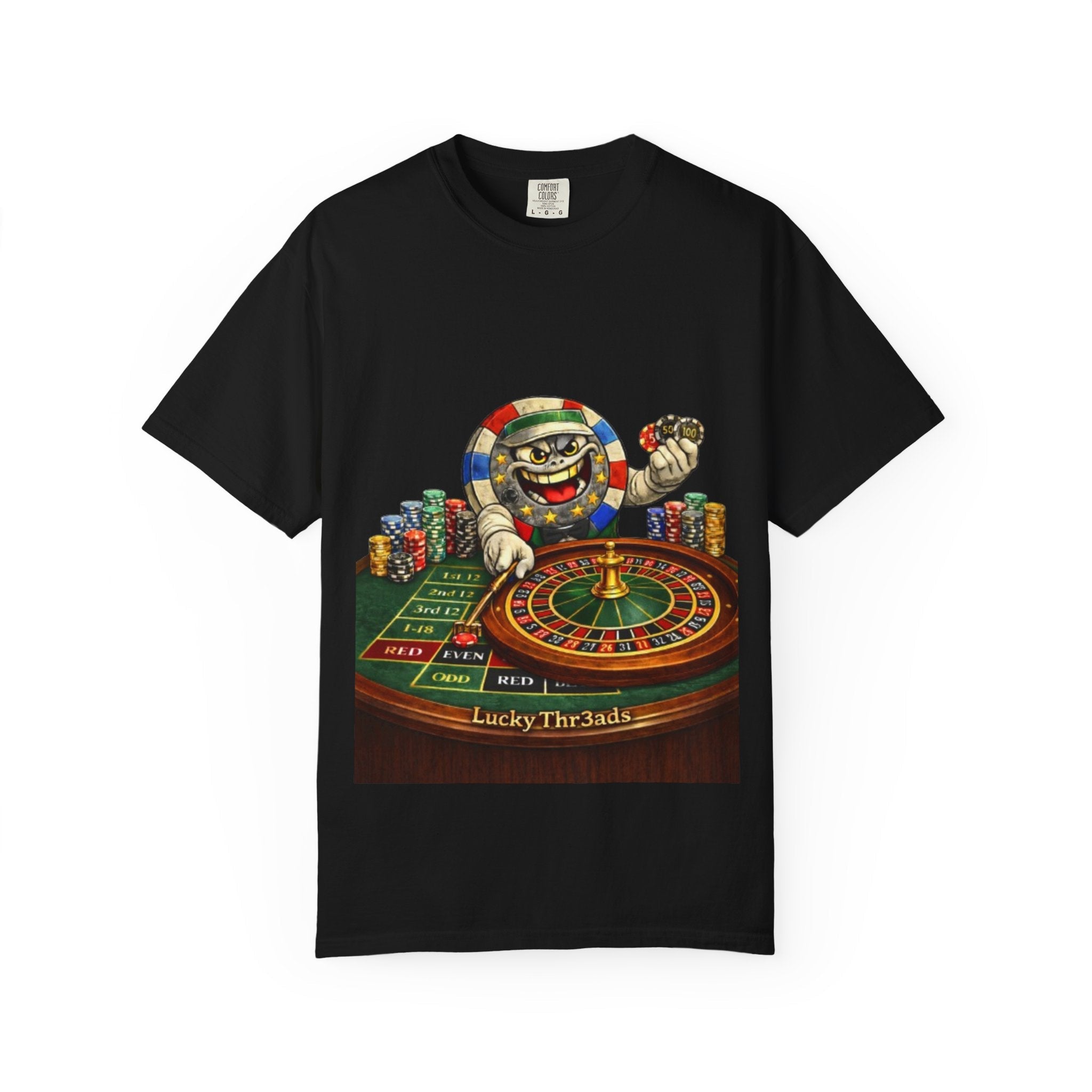 Casino Roulette T-Shirt — Lucky Chip Dealer Graphic Tee - LUCKY THR3ADS