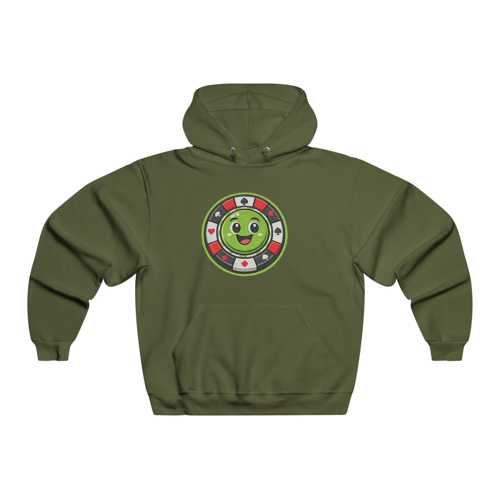 Cute Casino Chip Hoodie — Smiling Green Poker Chip Graphic Sweatshirt - LUCKY THR3ADS