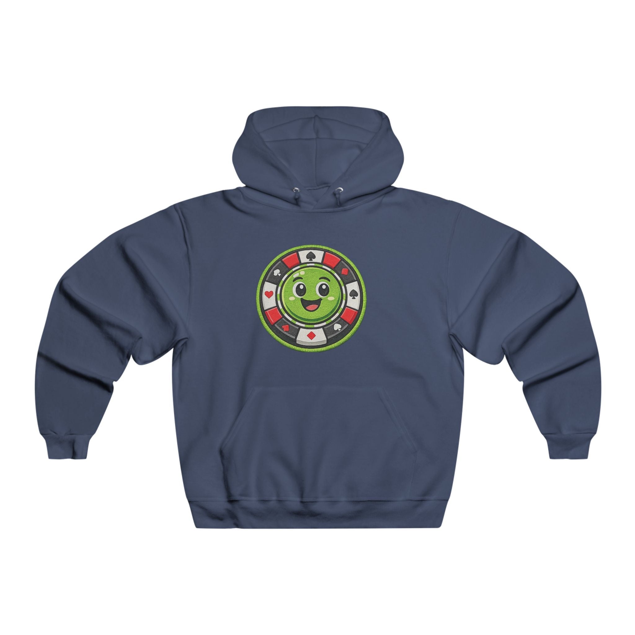 Cute Casino Chip Hoodie — Smiling Green Poker Chip Graphic Sweatshirt - LUCKY THR3ADS