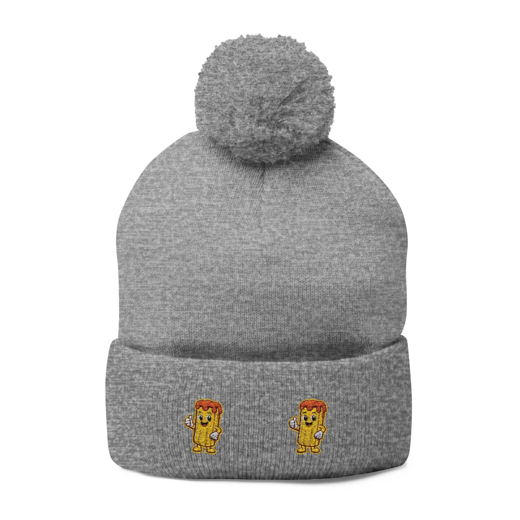 Embroidered Gold Fry Pom - Pom Beanie - LUCKY THR3ADS