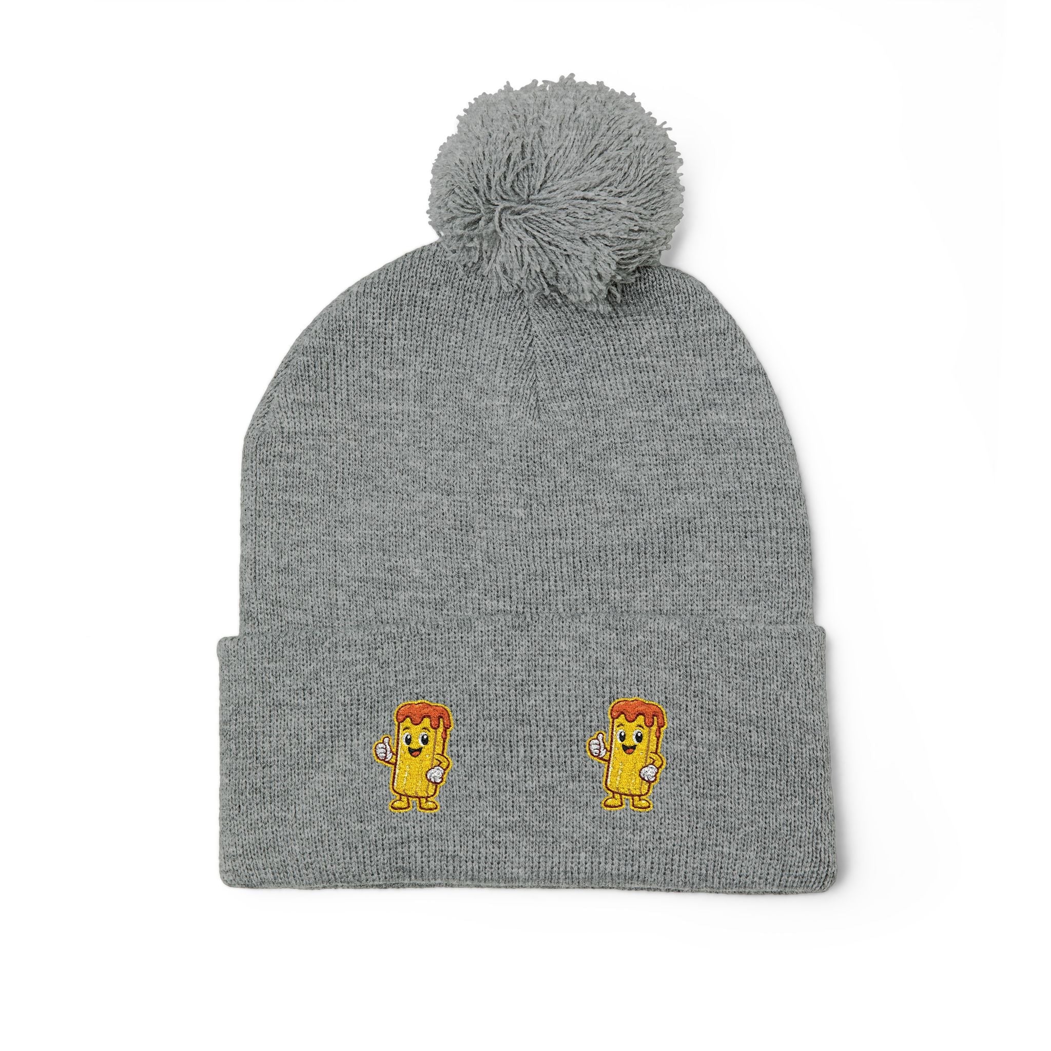 Embroidered Gold Fry Pom - Pom Beanie - LUCKY THR3ADS