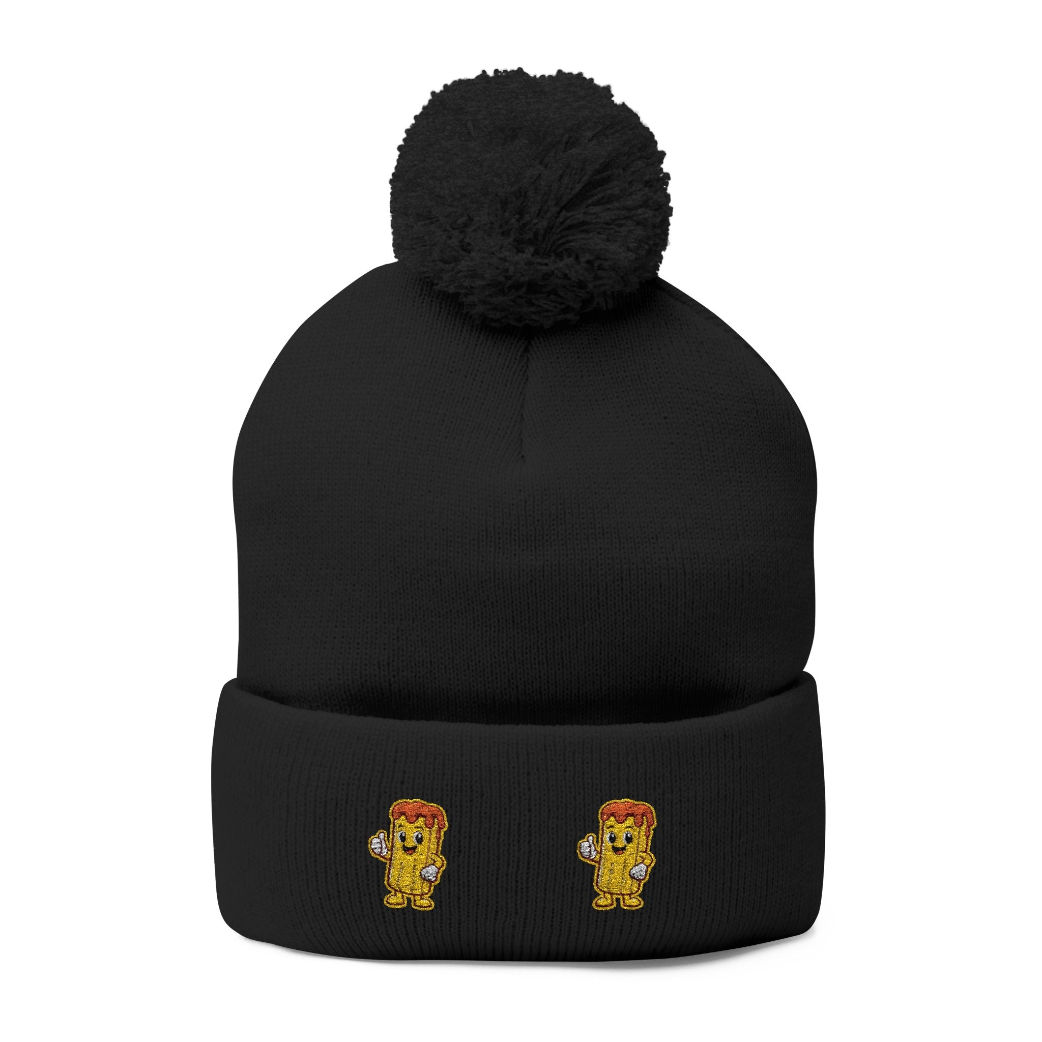 Embroidered Gold Fry Pom - Pom Beanie - LUCKY THR3ADS