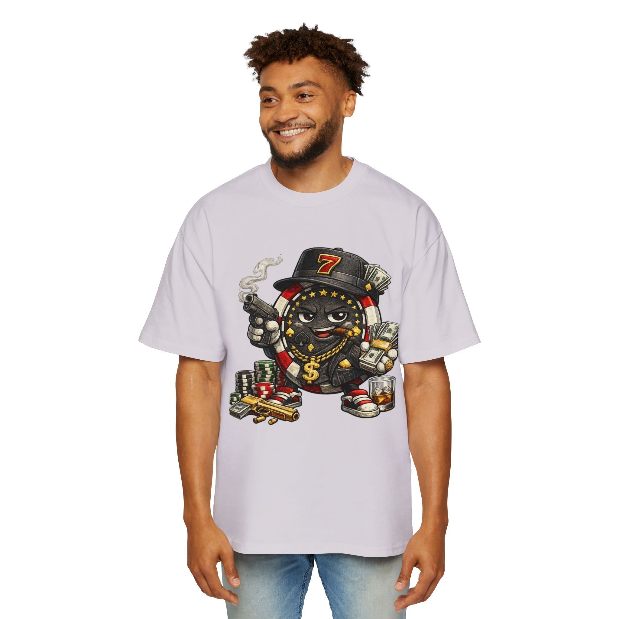 Gangster Poker chip Graphic Tee — Men's Oversized Streetwear Shirt - LUCKY THR3ADS