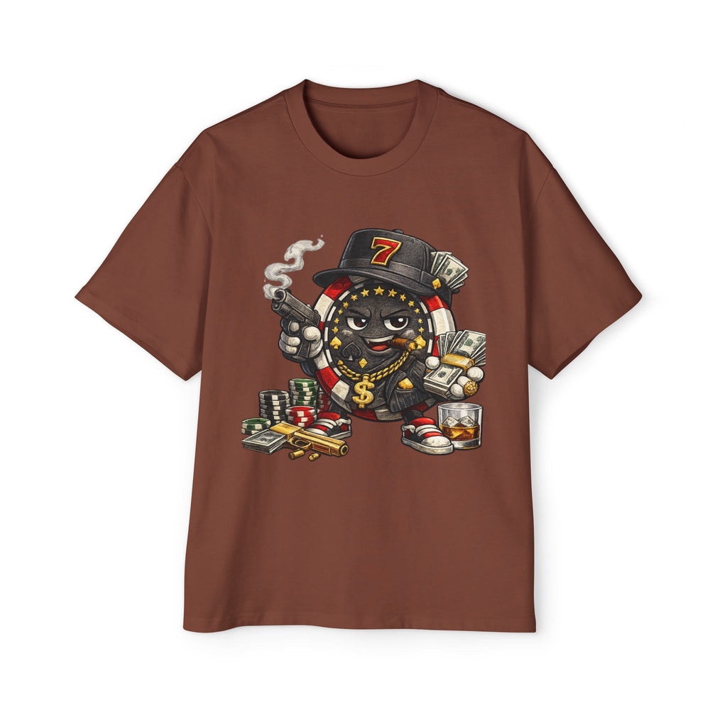Gangster Poker chip Graphic Tee — Men's Oversized Streetwear Shirt - LUCKY THR3ADS