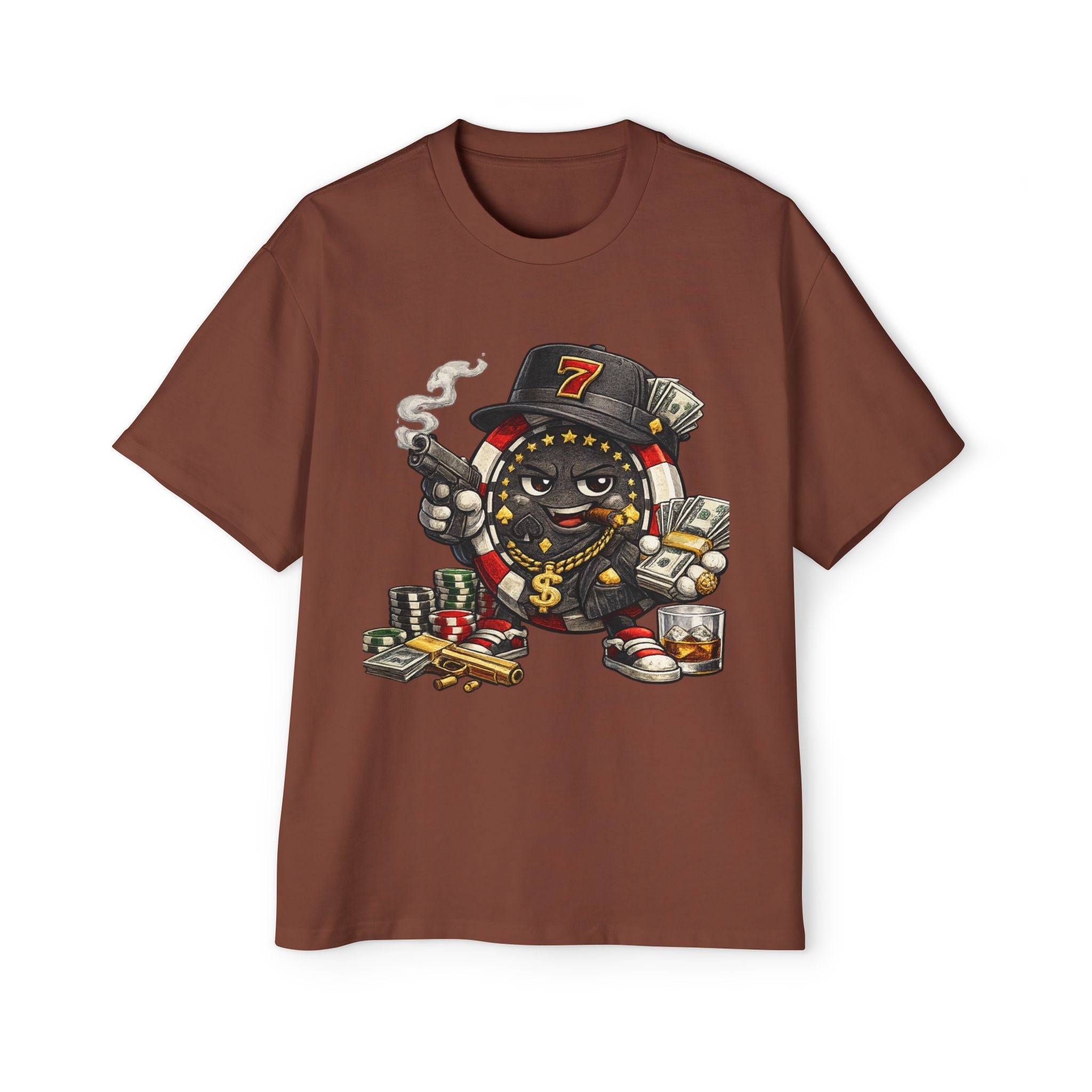 Gangster Poker chip Graphic Tee — Men's Oversized Streetwear Shirt - LUCKY THR3ADS