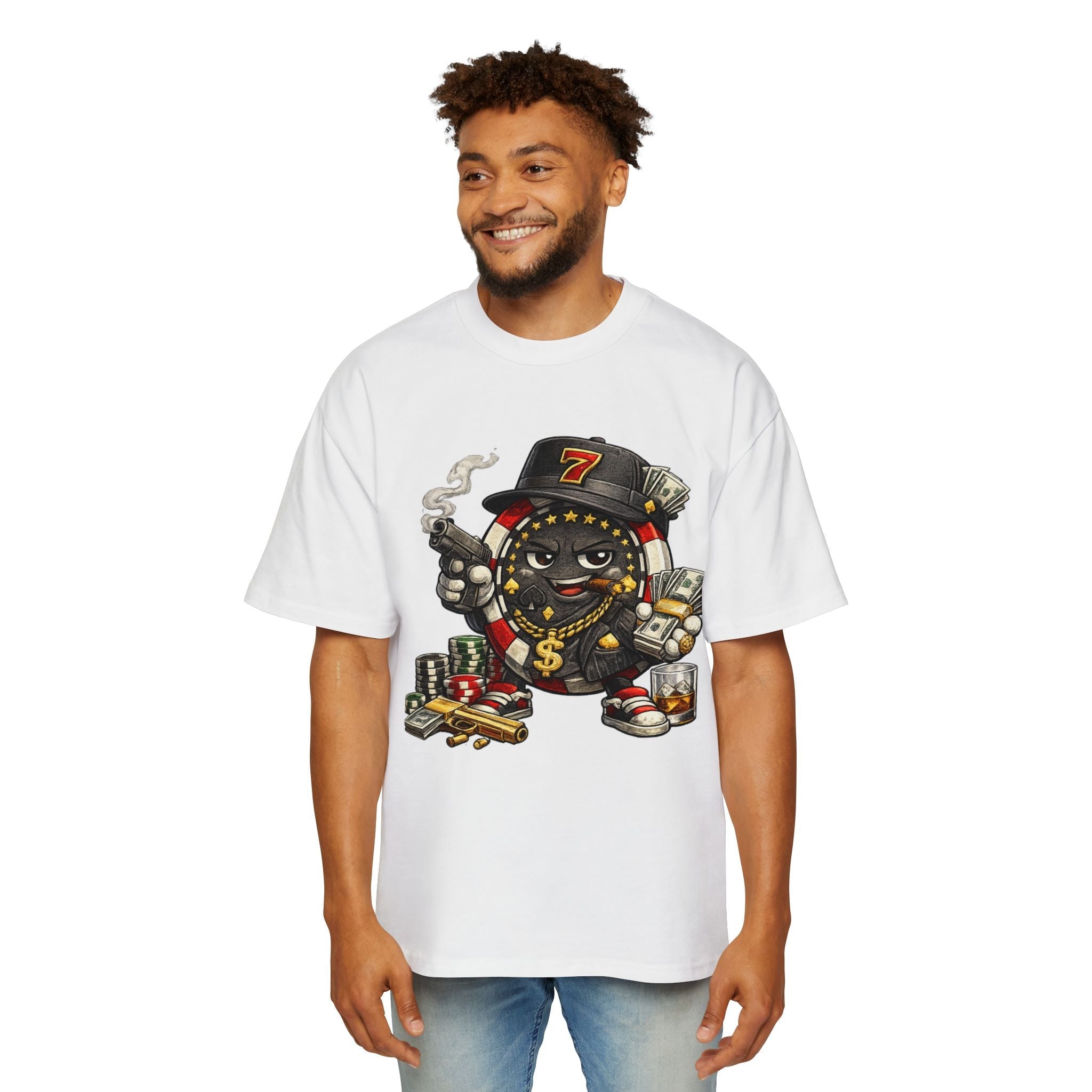 Gangster Poker chip Graphic Tee — Men's Oversized Streetwear Shirt - LUCKY THR3ADS