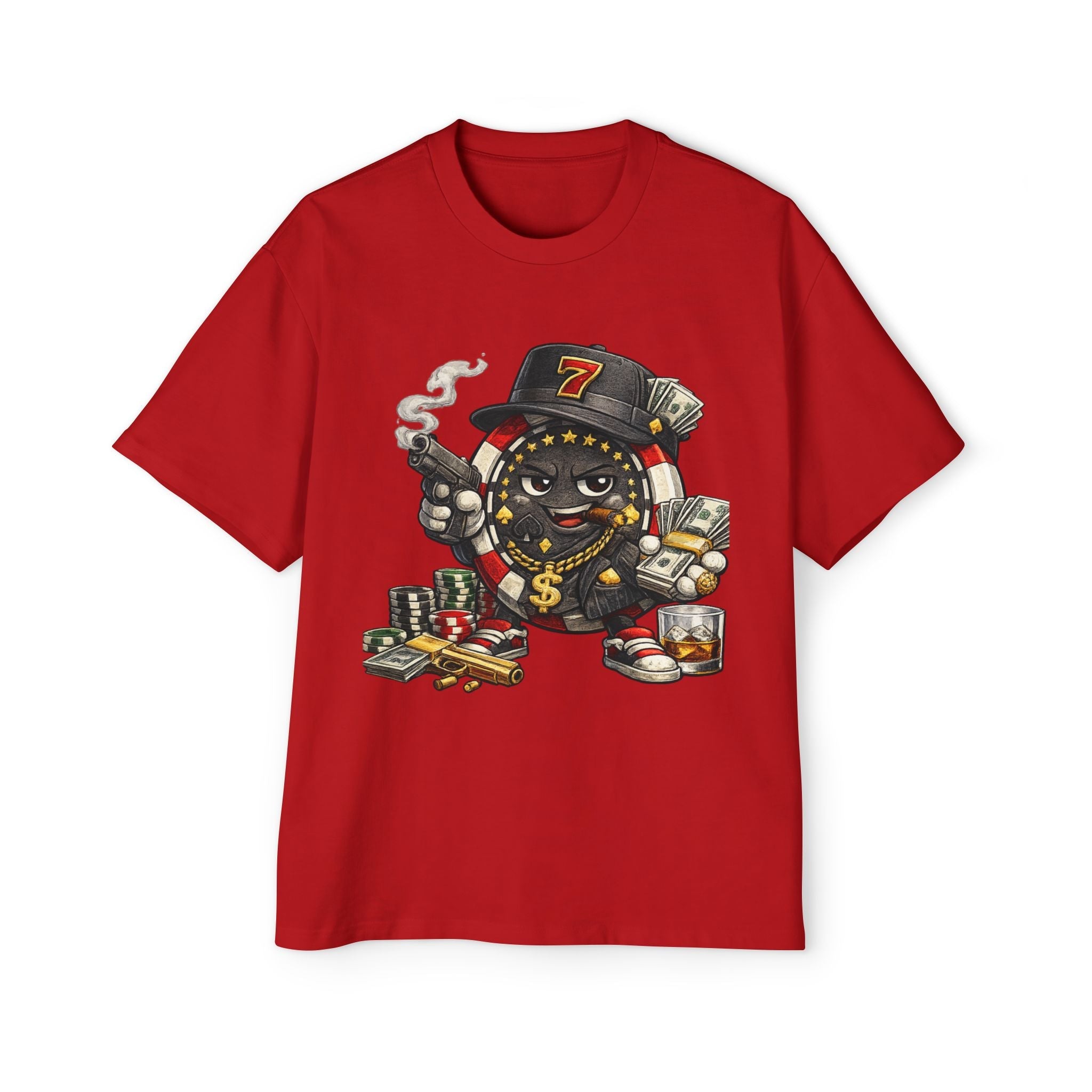 Gangster Poker chip Graphic Tee — Men's Oversized Streetwear Shirt - LUCKY THR3ADS