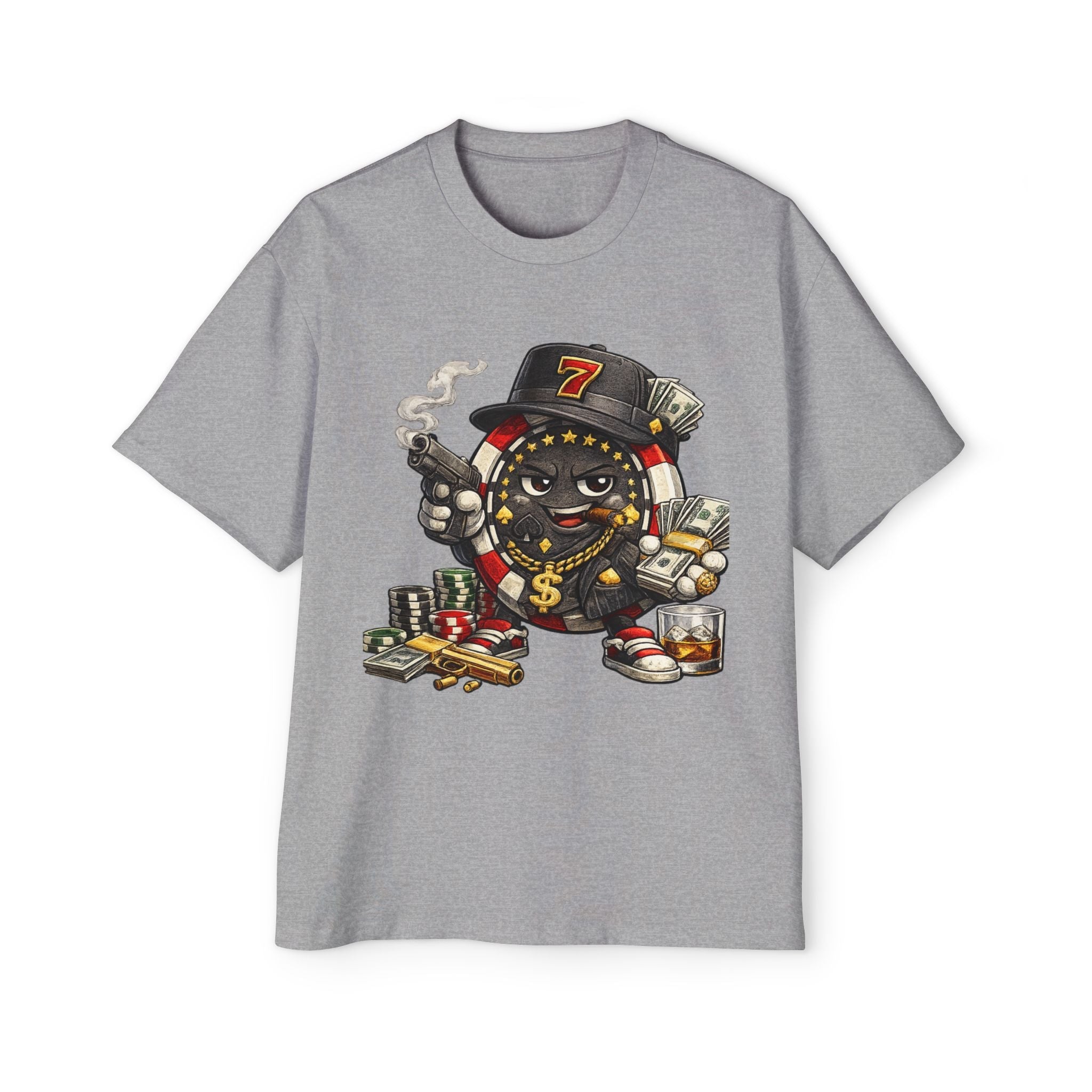 Gangster Poker chip Graphic Tee — Men's Oversized Streetwear Shirt - LUCKY THR3ADS