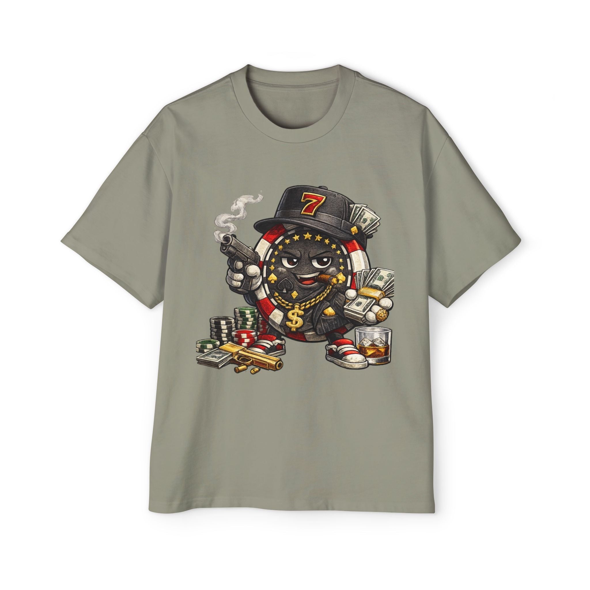 Gangster Poker chip Graphic Tee — Men's Oversized Streetwear Shirt - LUCKY THR3ADS