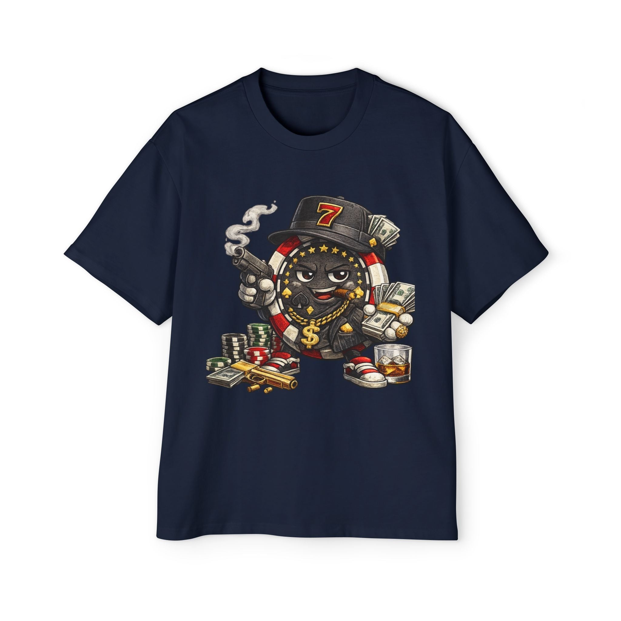 Gangster Poker chip Graphic Tee — Men's Oversized Streetwear Shirt - LUCKY THR3ADS