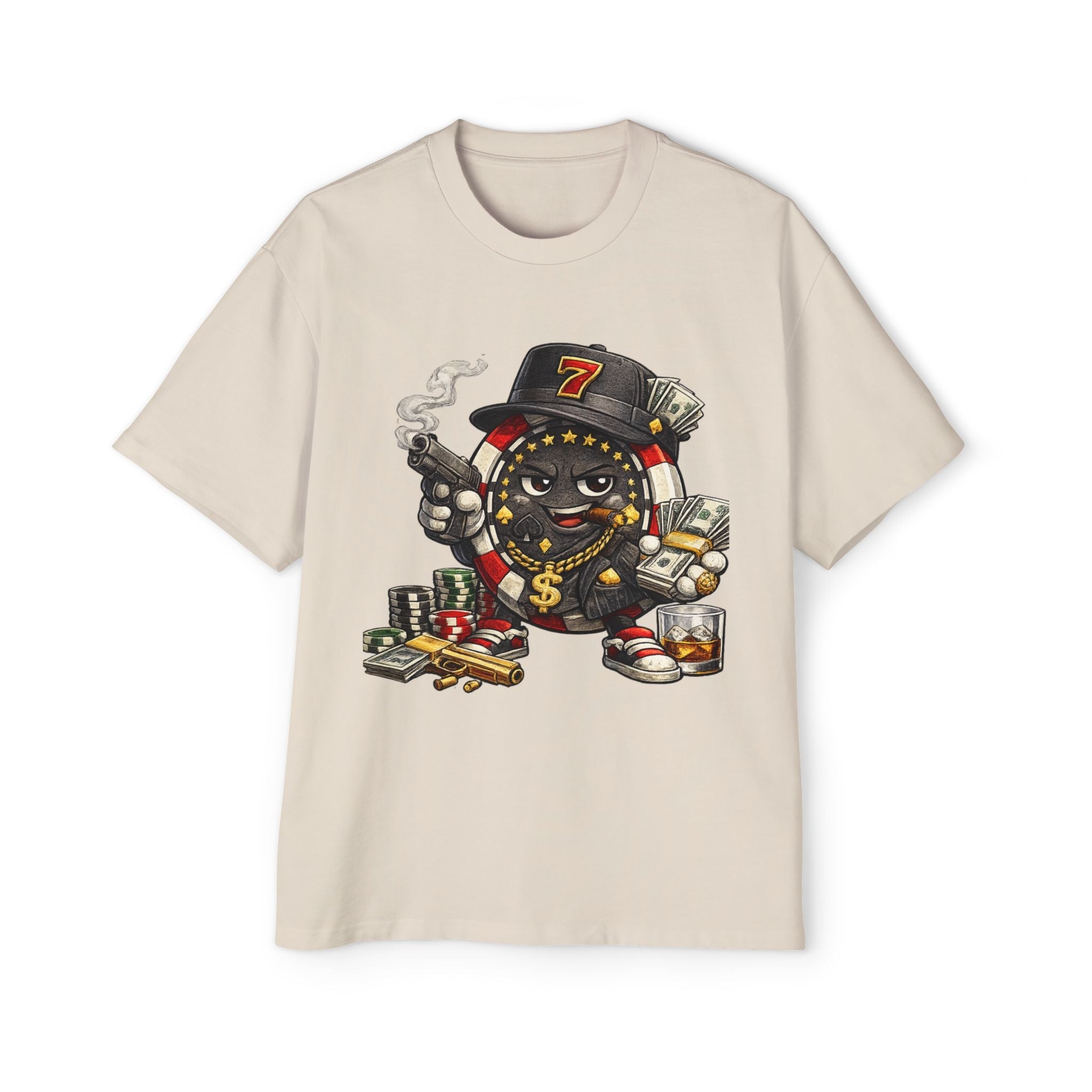 Gangster Poker chip Graphic Tee — Men's Oversized Streetwear Shirt - LUCKY THR3ADS