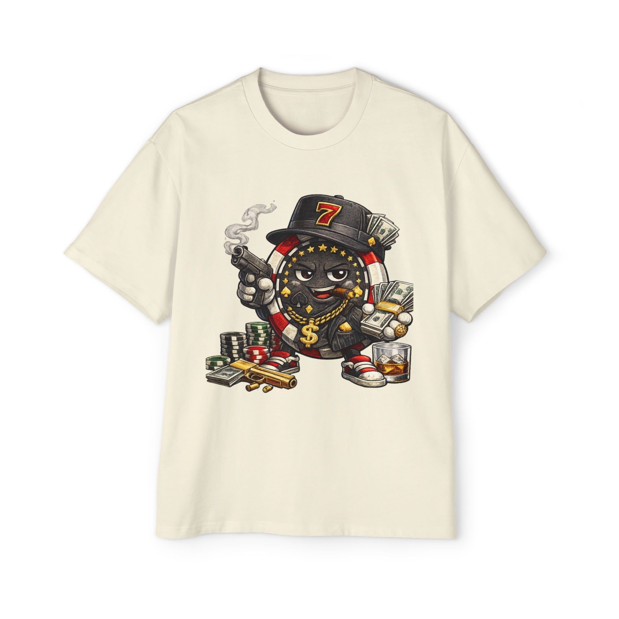 Gangster Poker chip Graphic Tee — Men's Oversized Streetwear Shirt - LUCKY THR3ADS