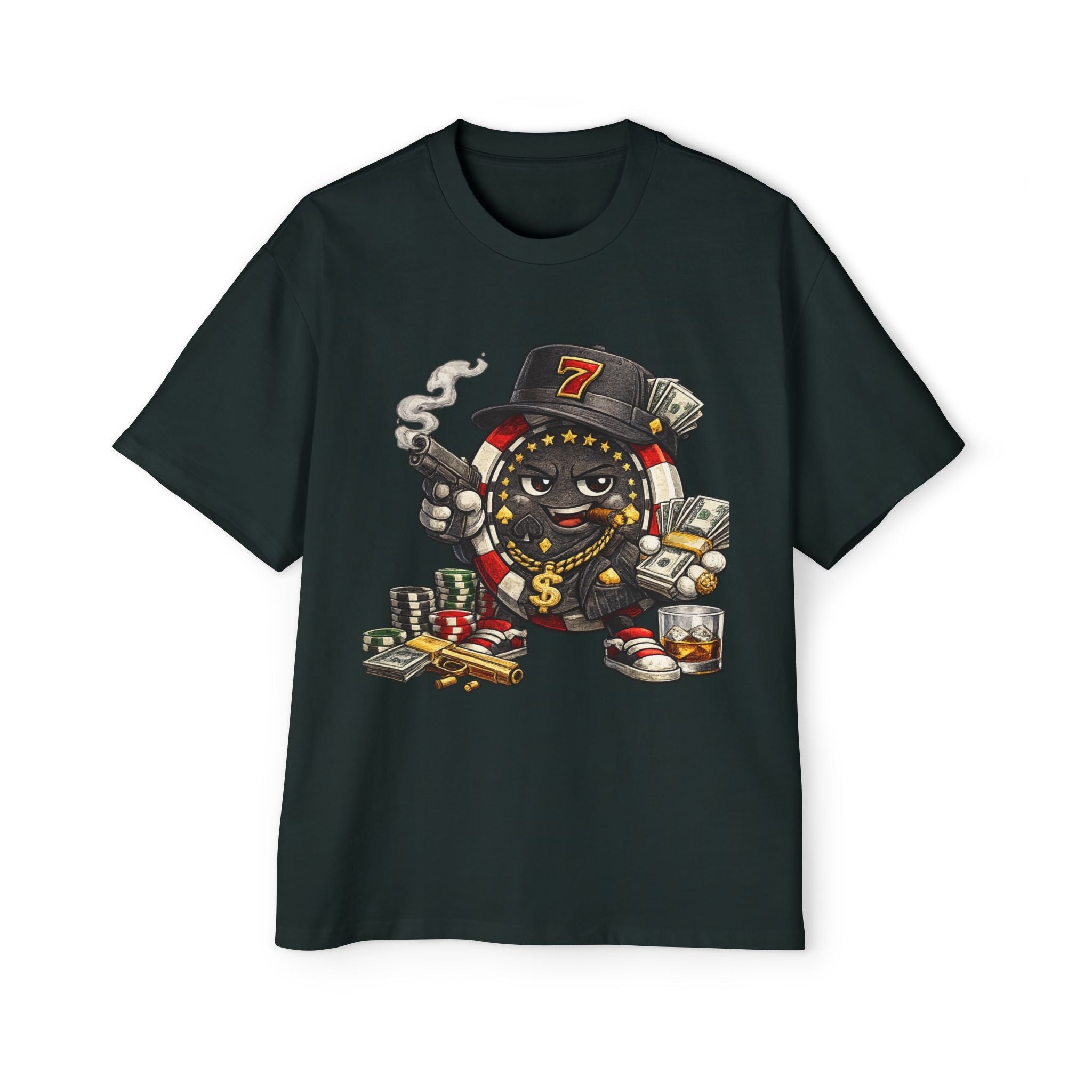 Gangster Poker chip Graphic Tee — Men's Oversized Streetwear Shirt - LUCKY THR3ADS