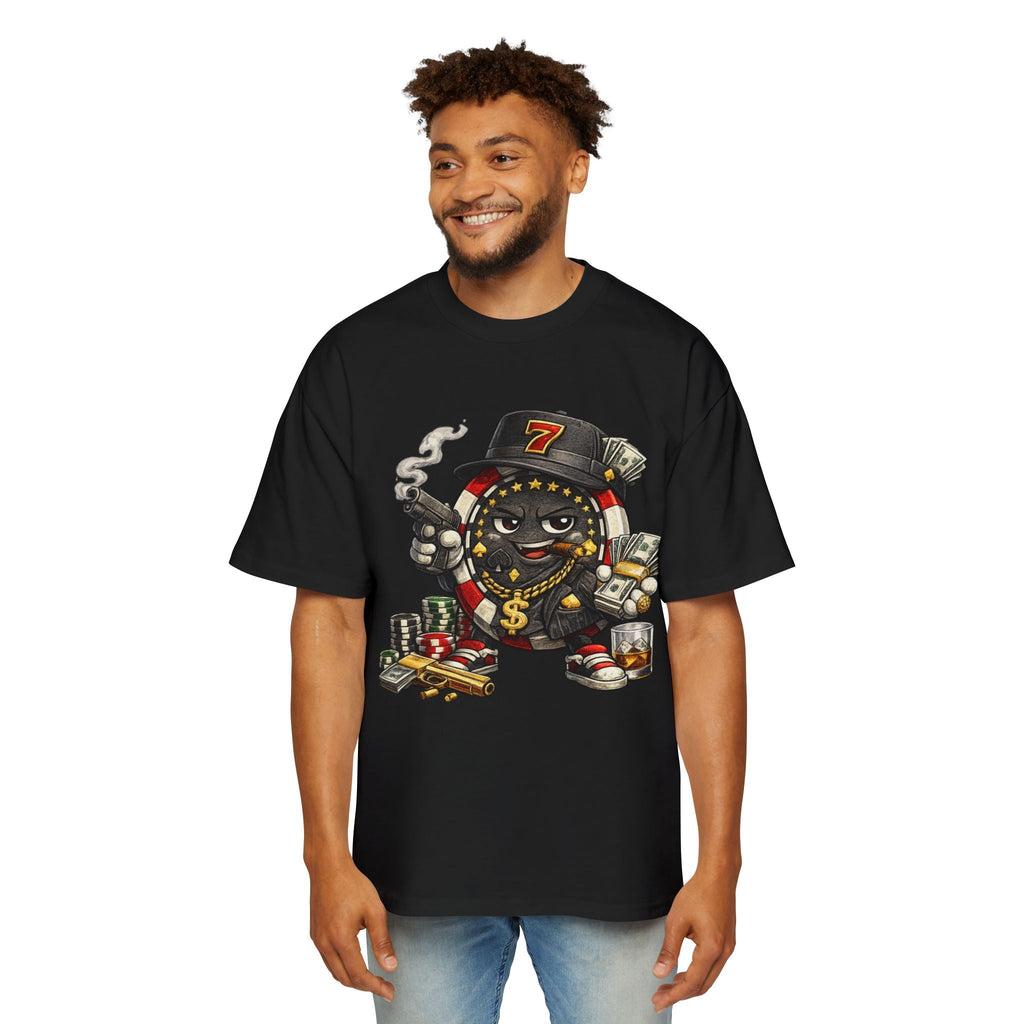 Gangster Poker chip Graphic Tee — Men's Oversized Streetwear Shirt - LUCKY THR3ADS