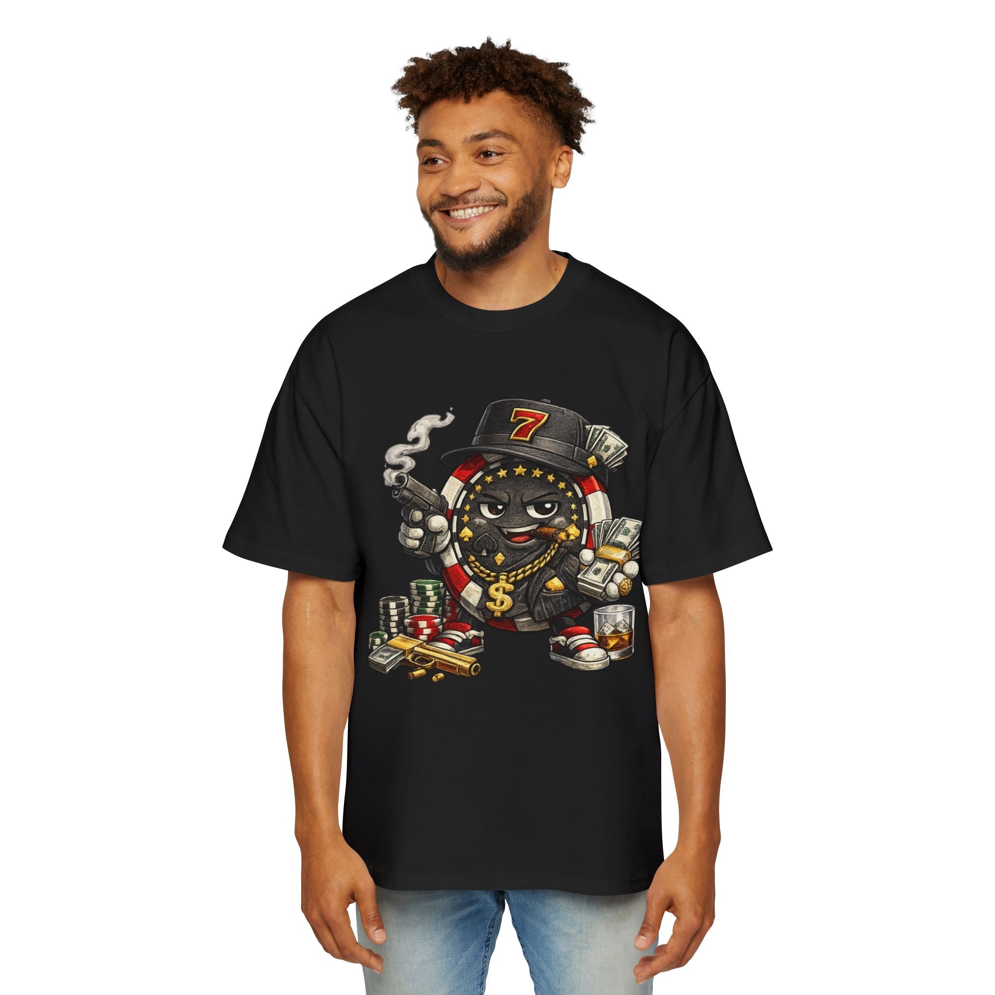 Gangster Poker chip Graphic Tee — Men's Oversized Streetwear Shirt - LUCKY THR3ADS