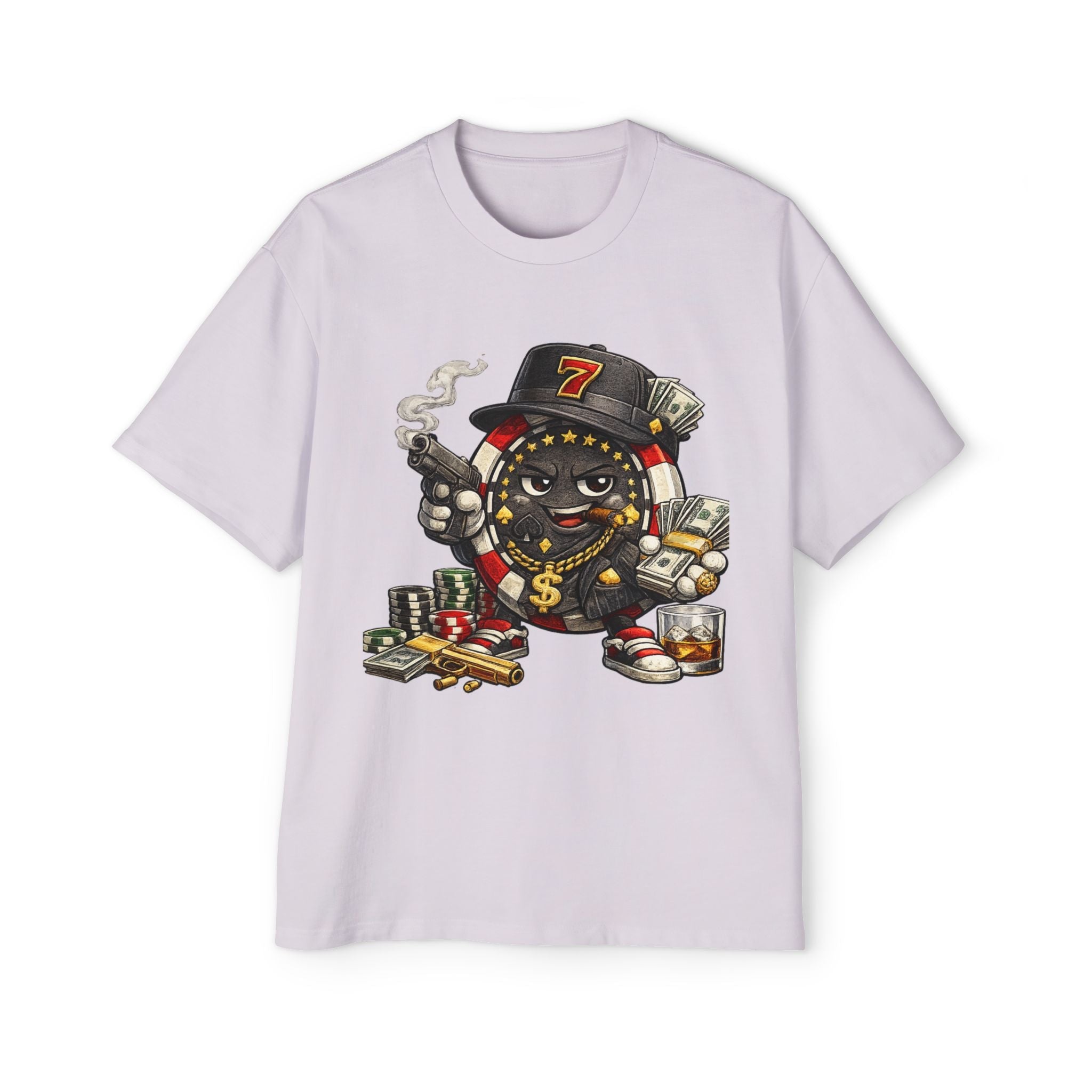 Gangster Poker chip Graphic Tee — Men's Oversized Streetwear Shirt - LUCKY THR3ADS