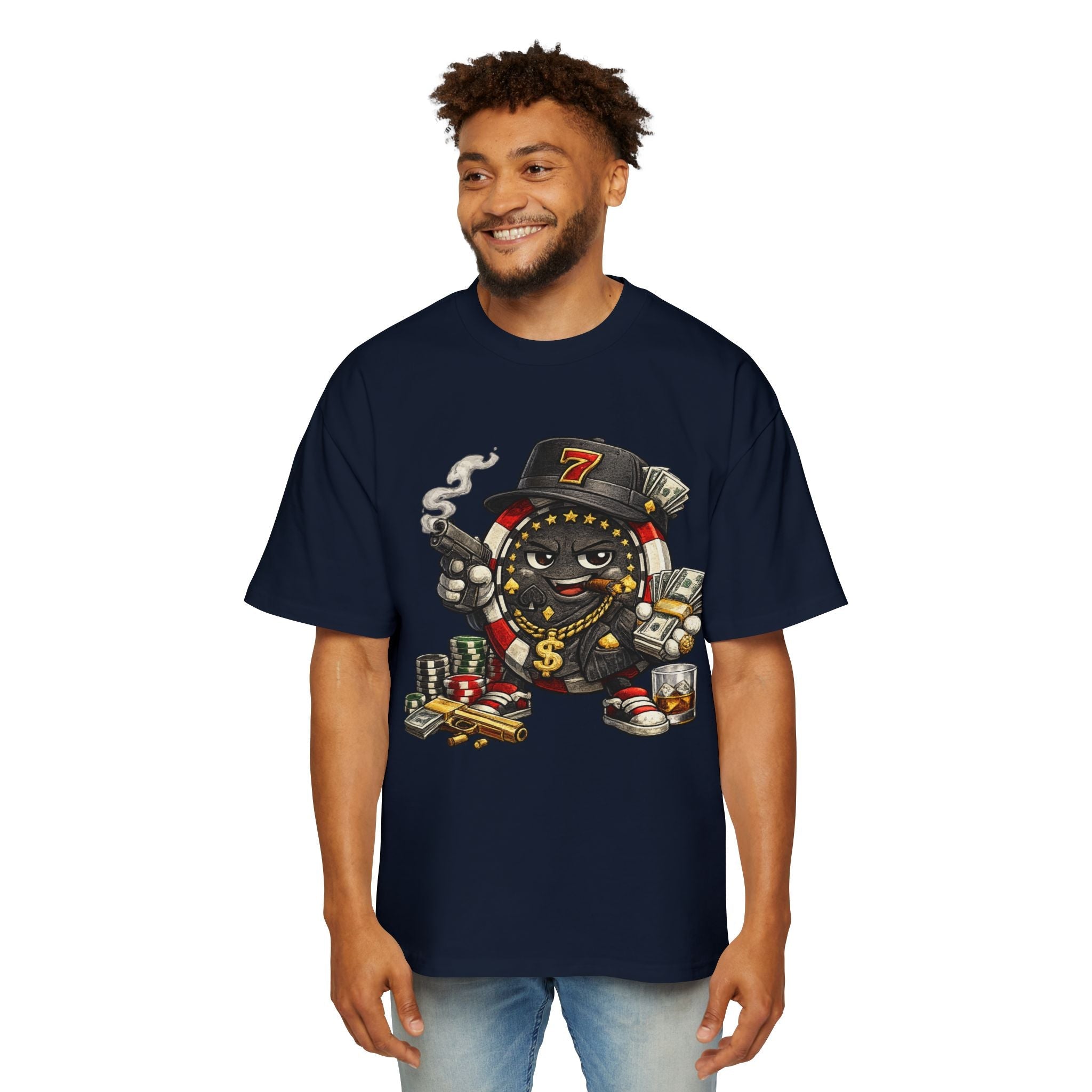 Gangster Poker chip Graphic Tee — Men's Oversized Streetwear Shirt - LUCKY THR3ADS