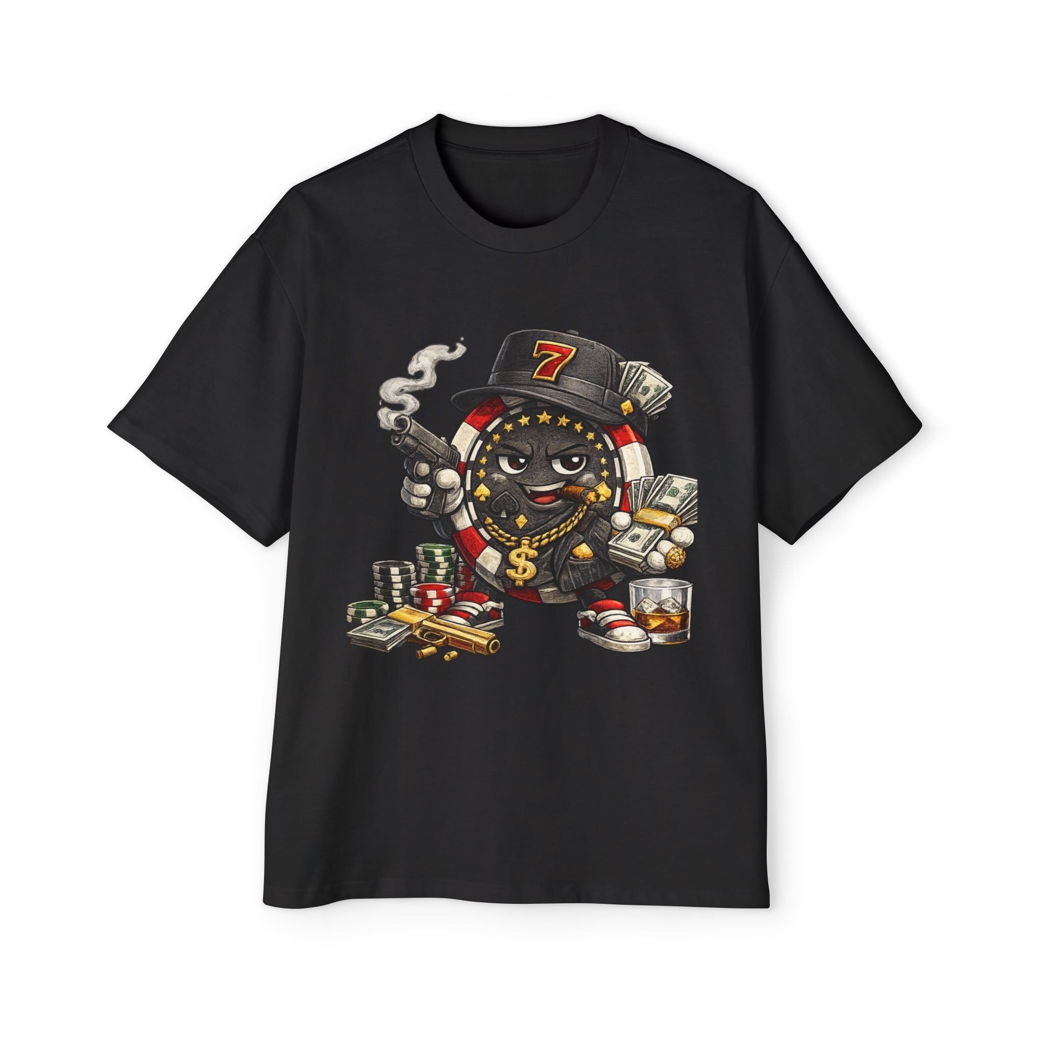 Gangster Poker chip Graphic Tee — Men's Oversized Streetwear Shirt - LUCKY THR3ADS