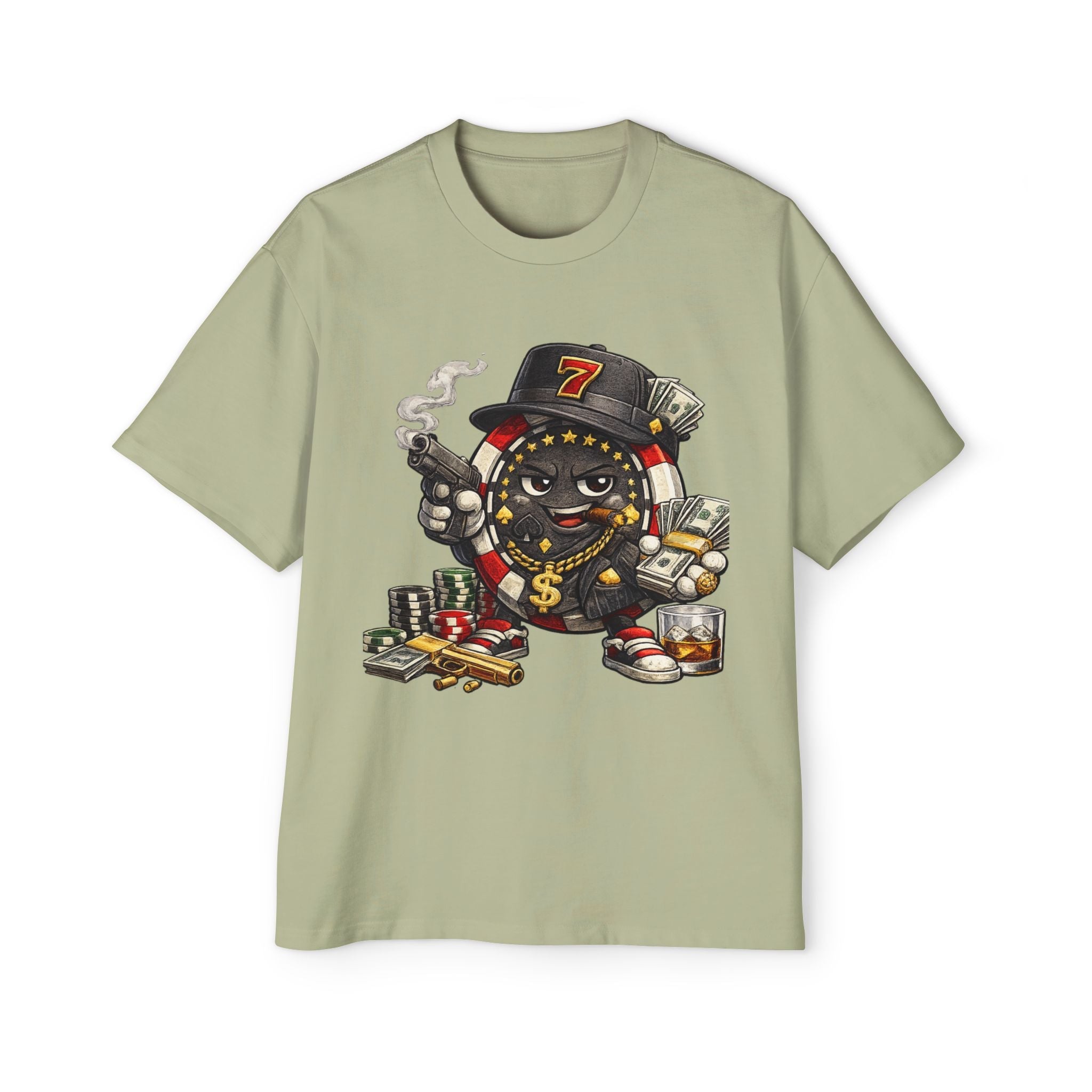 Gangster Poker chip Graphic Tee — Men's Oversized Streetwear Shirt - LUCKY THR3ADS