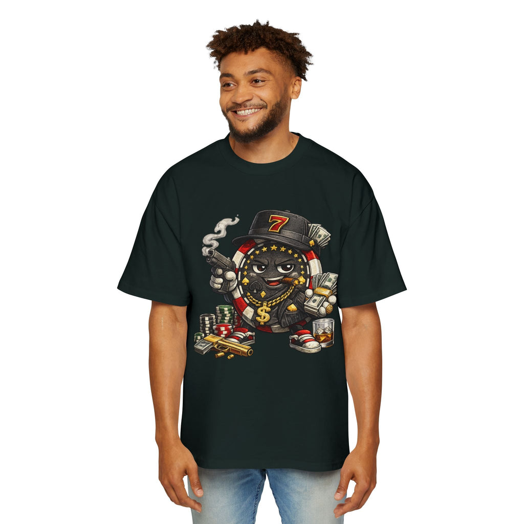 Gangster Poker chip Graphic Tee — Men's Oversized Streetwear Shirt - LUCKY THR3ADS