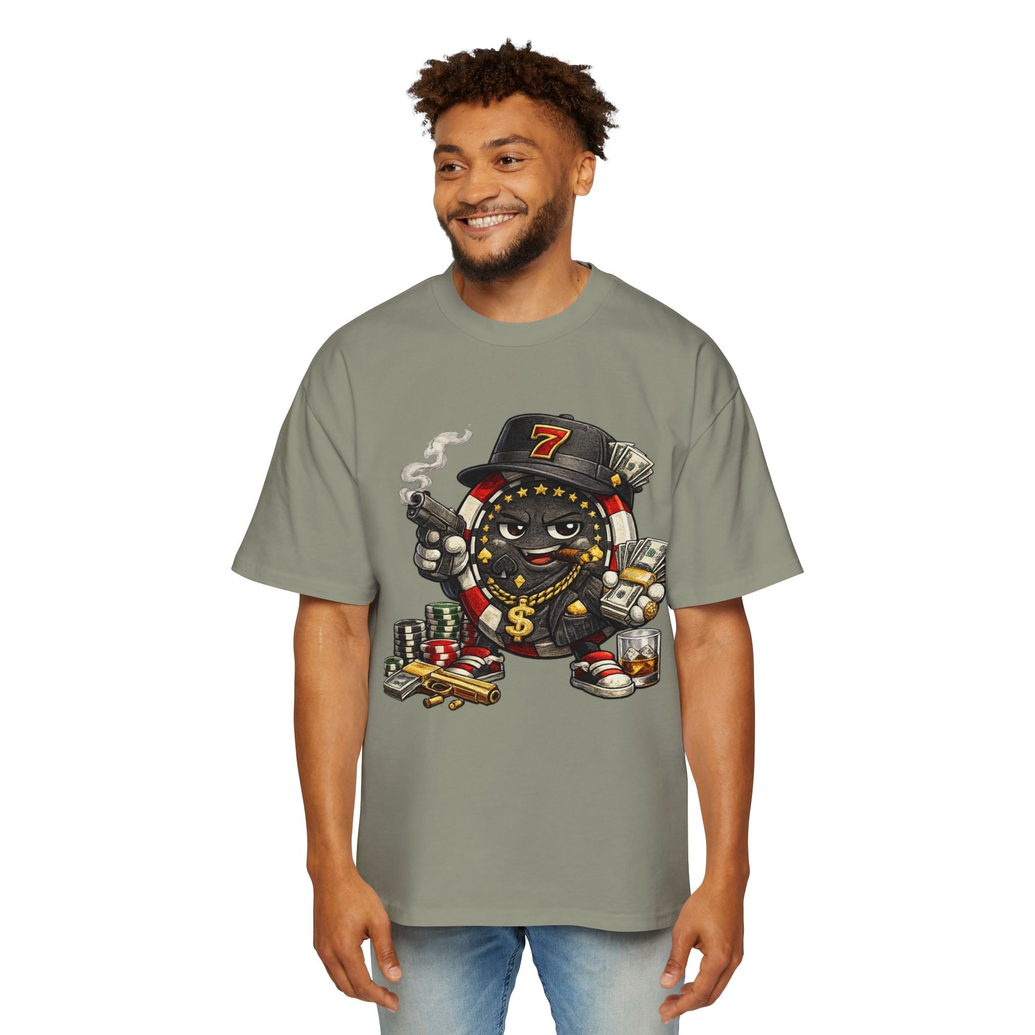 Gangster Poker chip Graphic Tee — Men's Oversized Streetwear Shirt - LUCKY THR3ADS