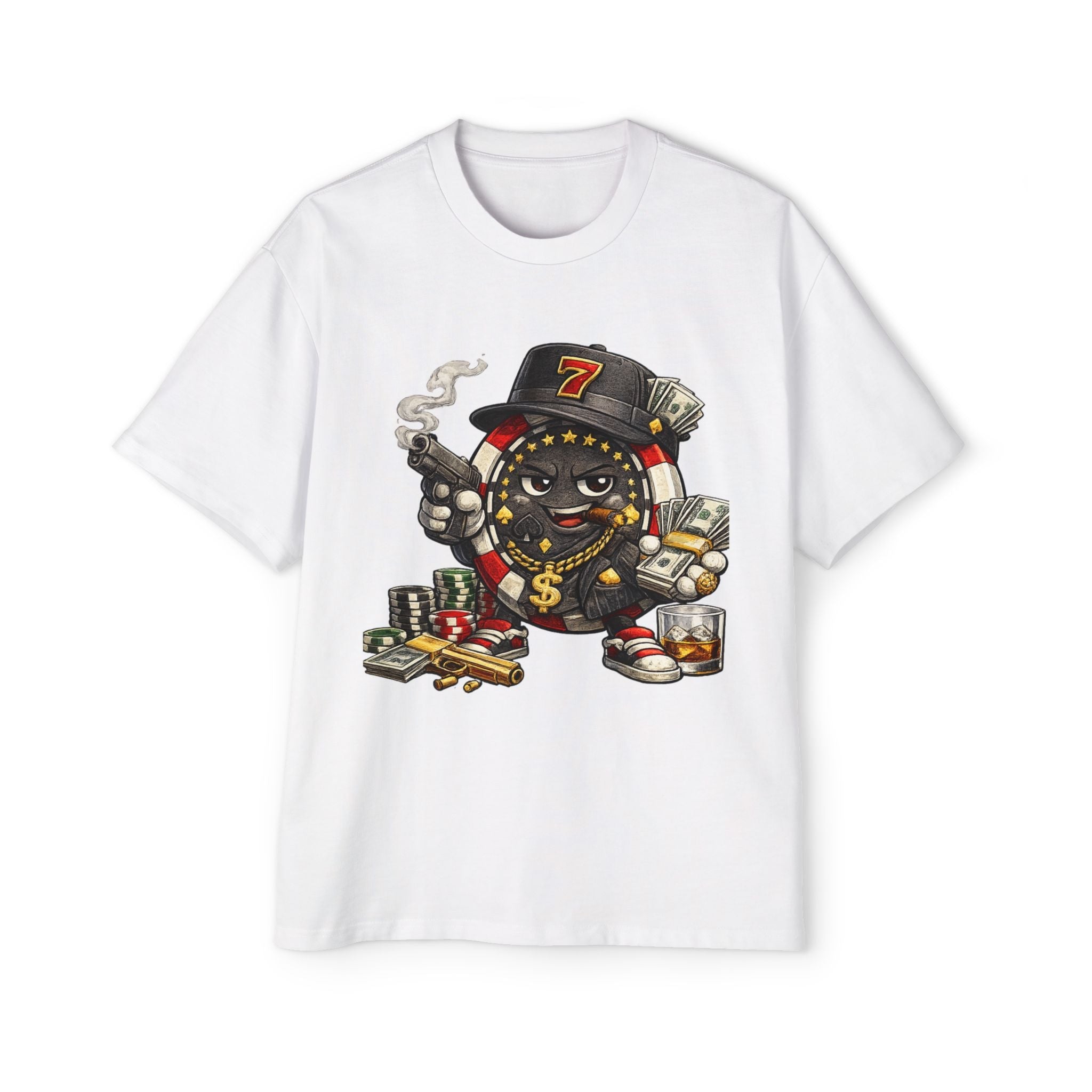 Gangster Poker chip Graphic Tee — Men's Oversized Streetwear Shirt - LUCKY THR3ADS