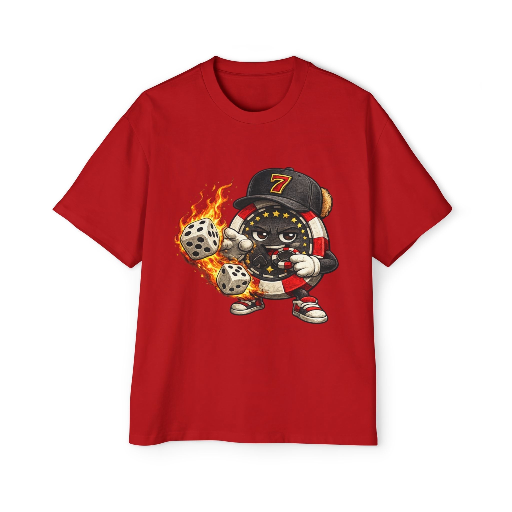 Graphic Tee — Flaming Poker Chip Mascot Character - LUCKY THR3ADS