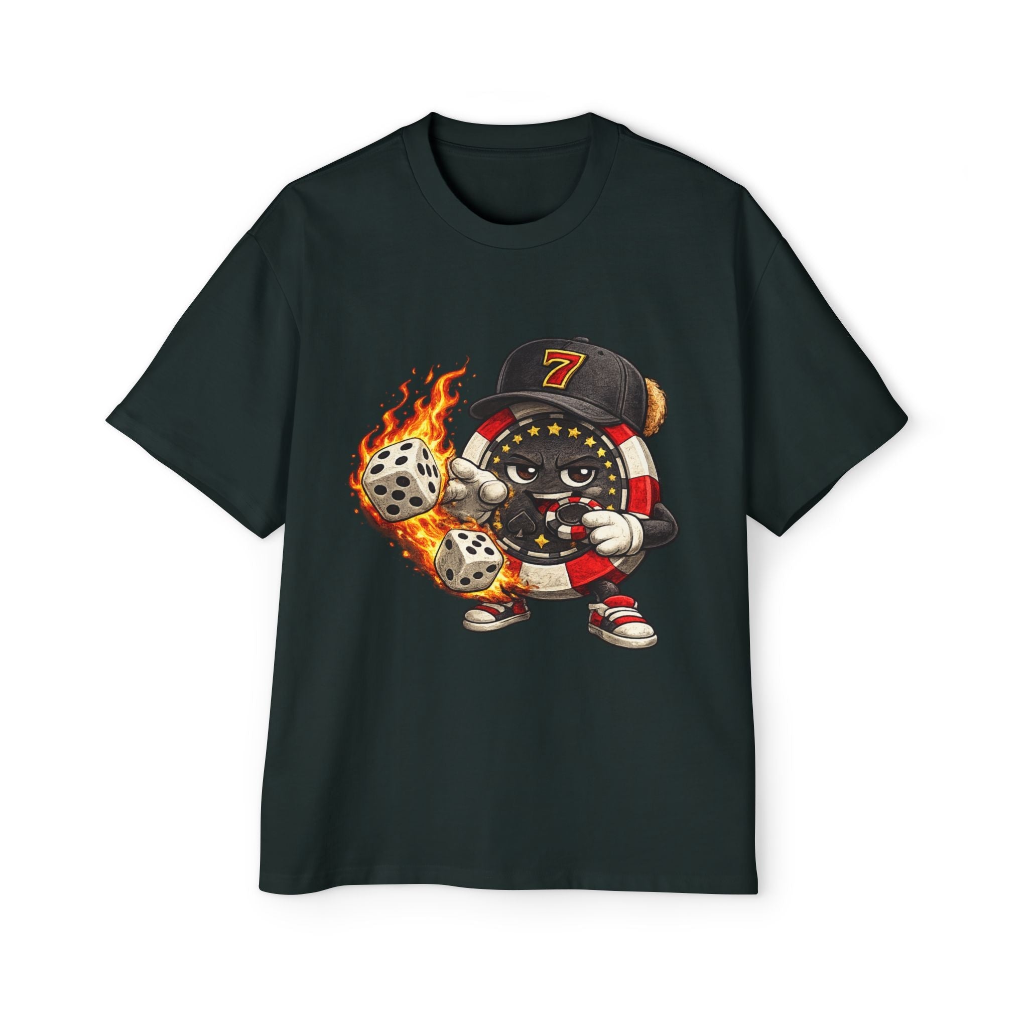 Graphic Tee — Flaming Poker Chip Mascot Character - LUCKY THR3ADS
