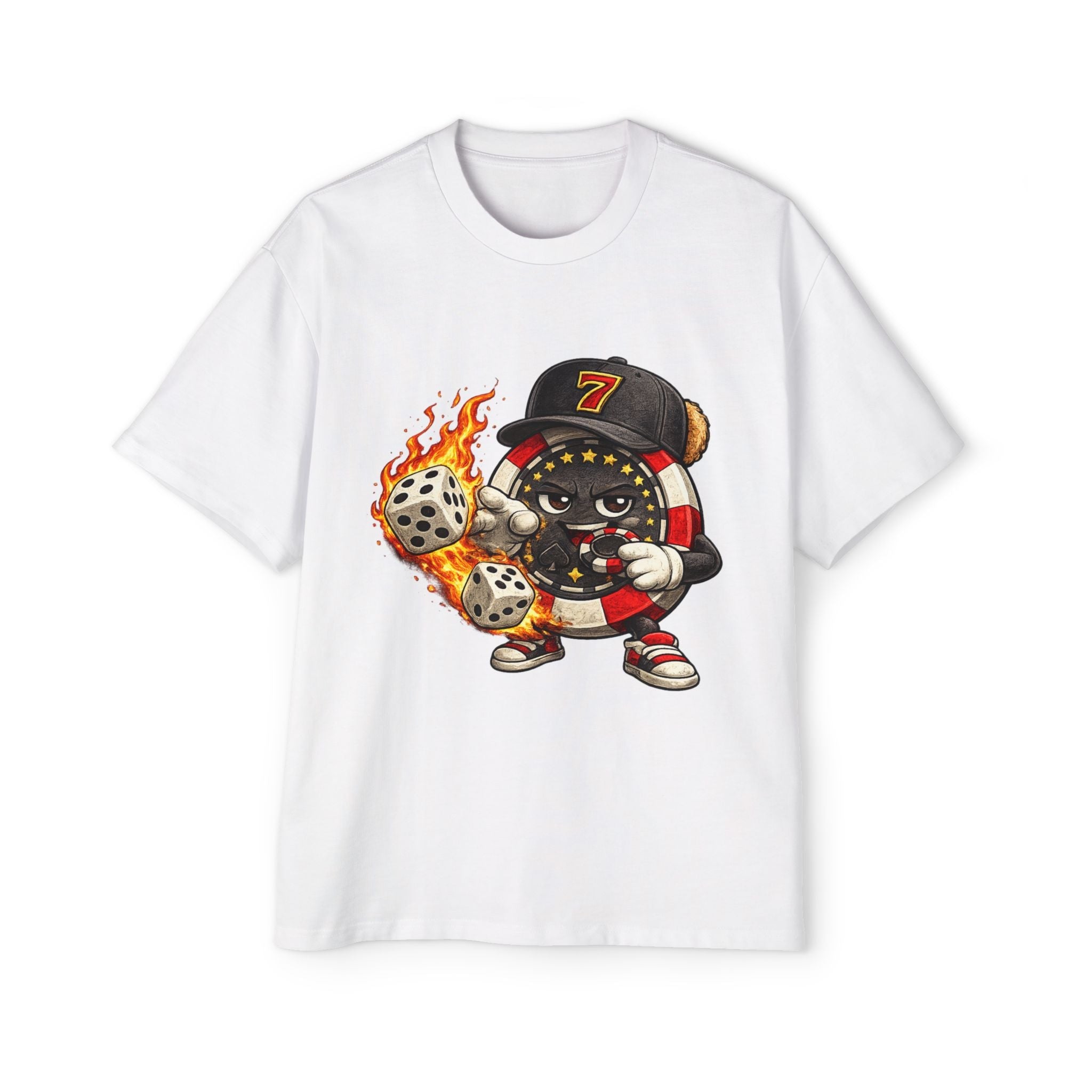 Graphic Tee — Flaming Poker Chip Mascot Character - LUCKY THR3ADS