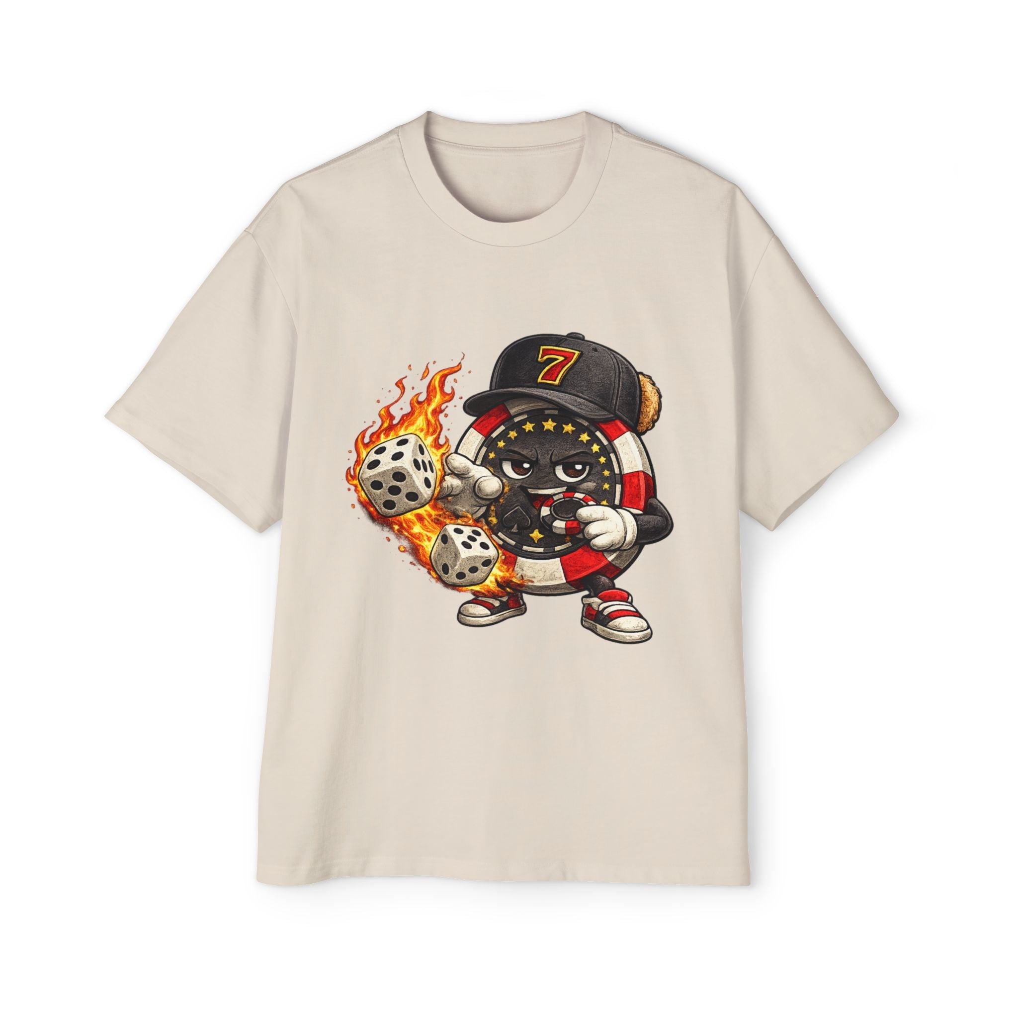 Graphic Tee — Flaming Poker Chip Mascot Character - LUCKY THR3ADS