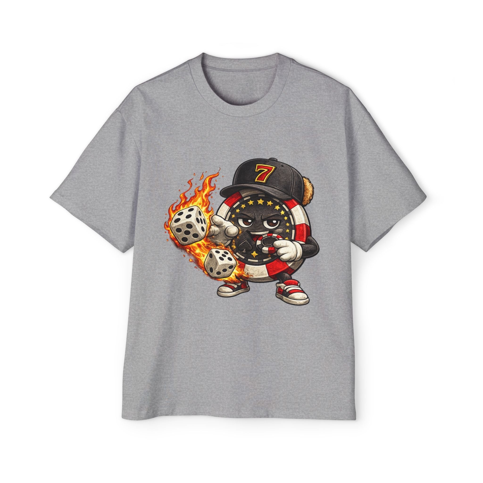 Graphic Tee — Flaming Poker Chip Mascot Character - LUCKY THR3ADS
