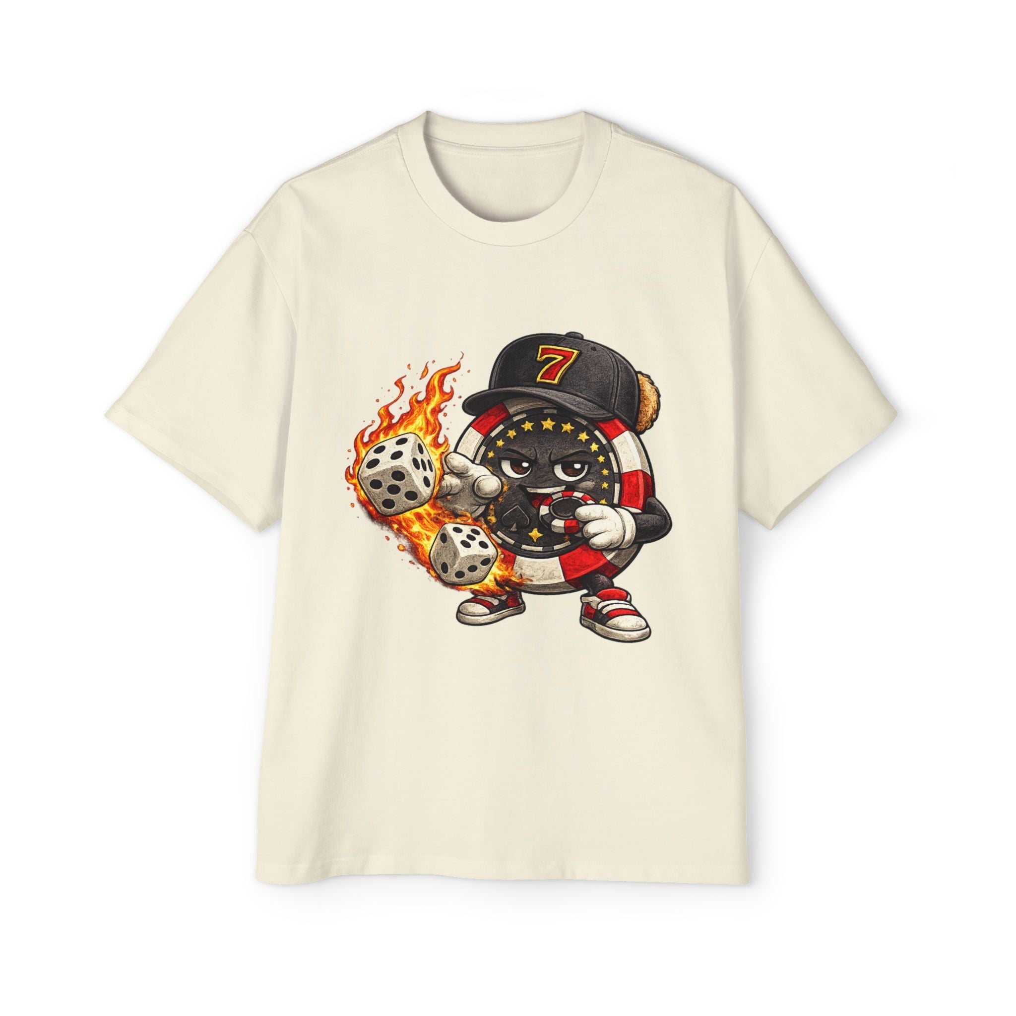 Graphic Tee — Flaming Poker Chip Mascot Character - LUCKY THR3ADS