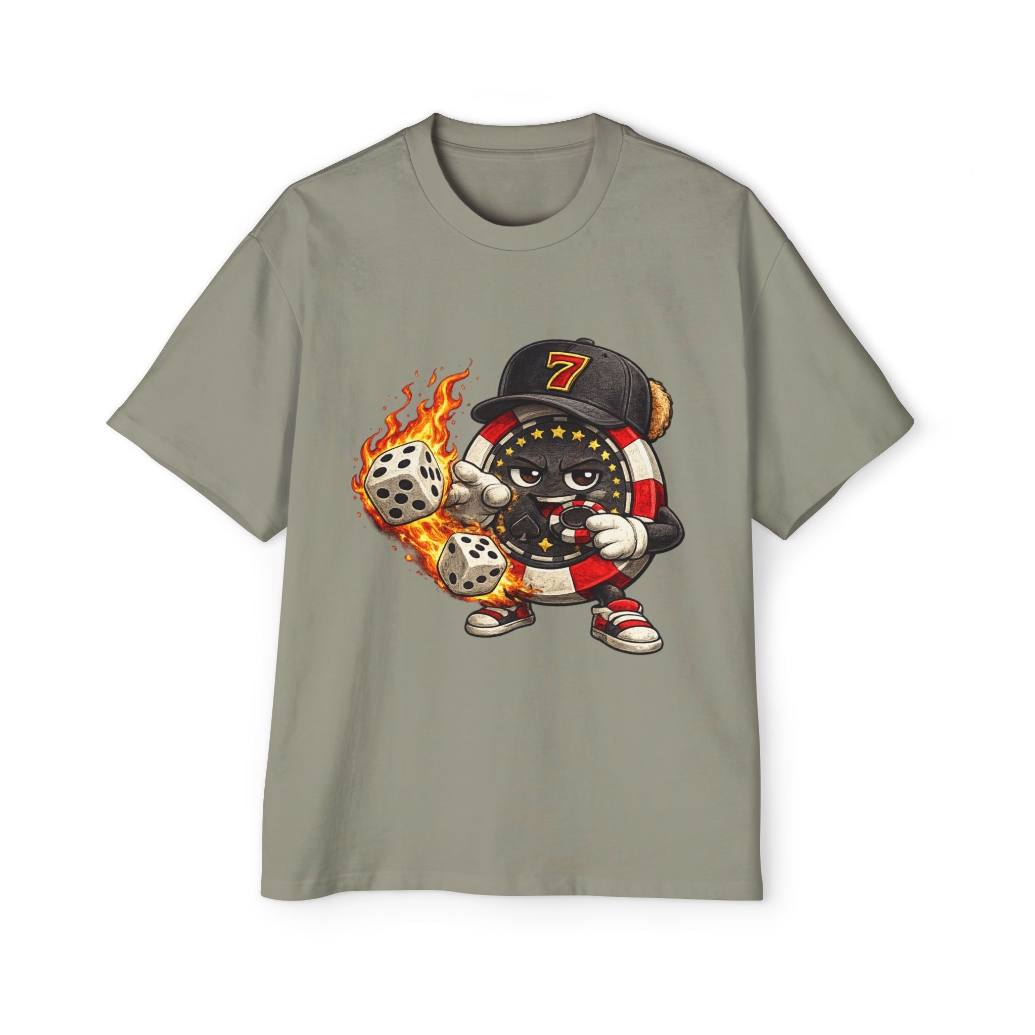 Graphic Tee — Flaming Poker Chip Mascot Character - LUCKY THR3ADS