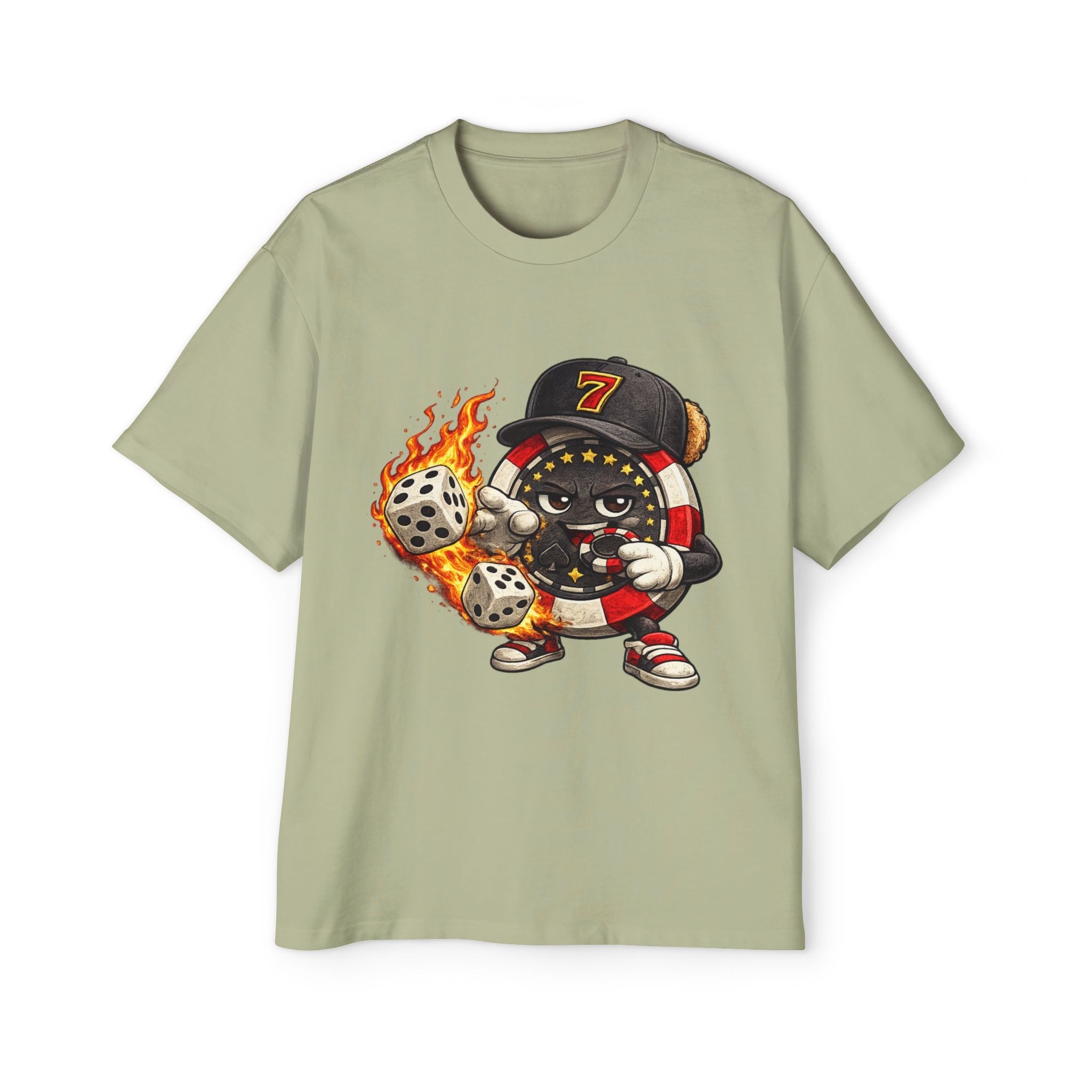 Graphic Tee — Flaming Poker Chip Mascot Character - LUCKY THR3ADS