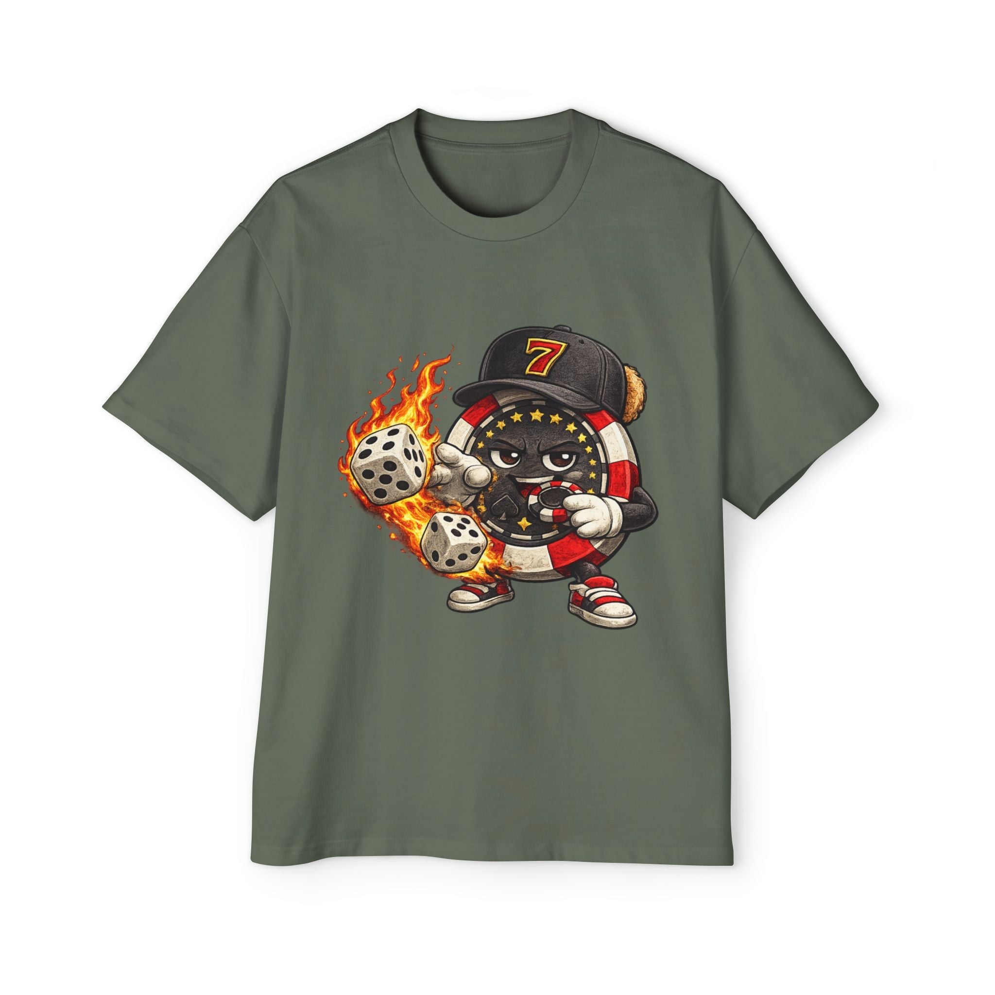 Graphic Tee — Flaming Poker Chip Mascot Character - LUCKY THR3ADS